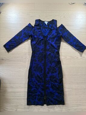 Cachè blue and Black Floral Zip-Up Dress
